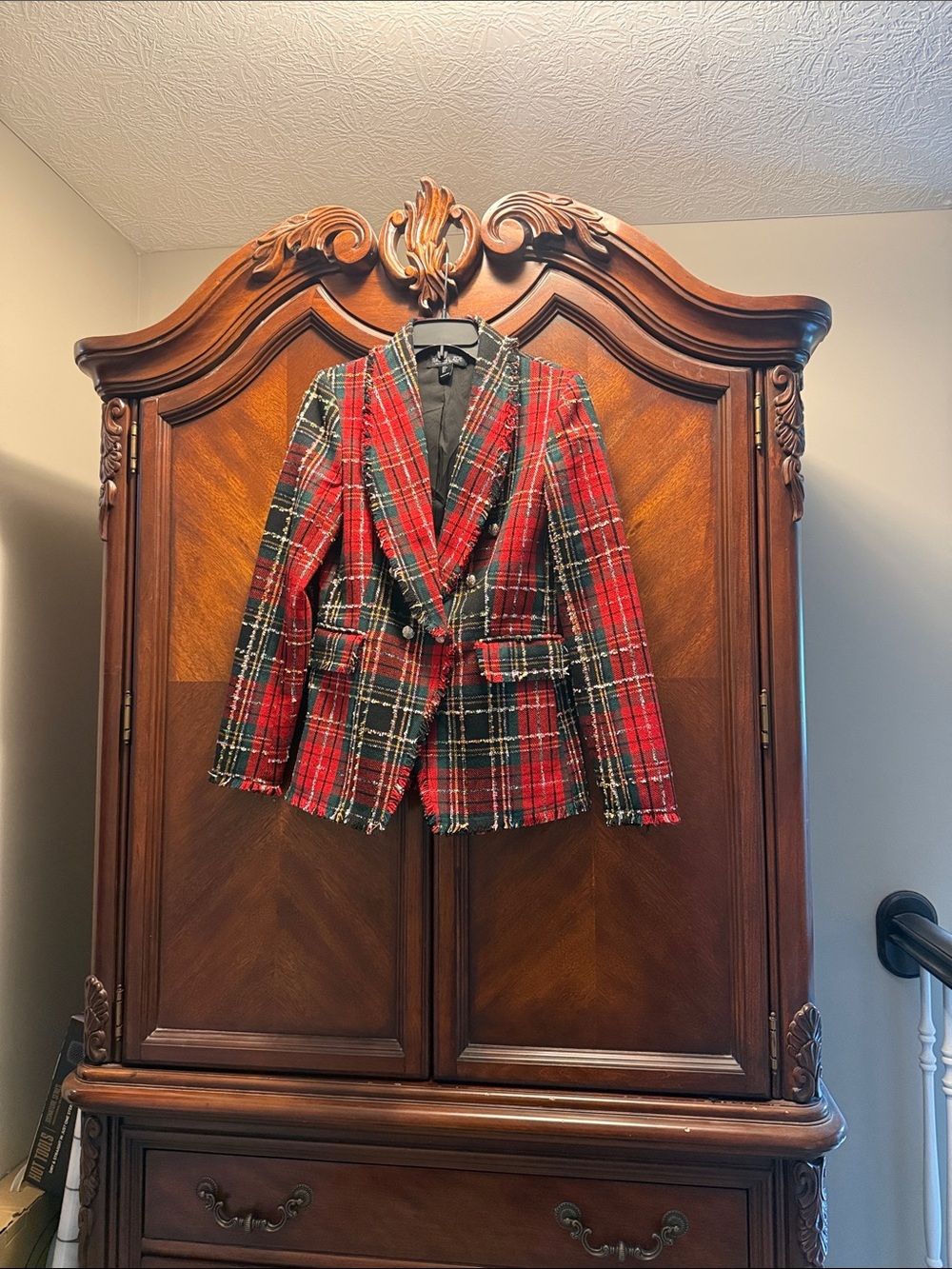 Rachel Zoe Red and Black Plaid Tailored Blazer